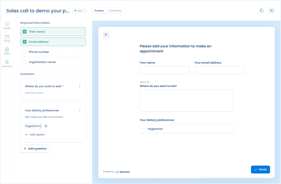 Customize booking form