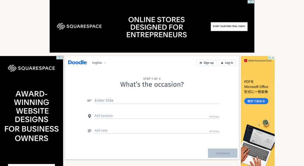 Doodle interface showing multiple ads on the free plan