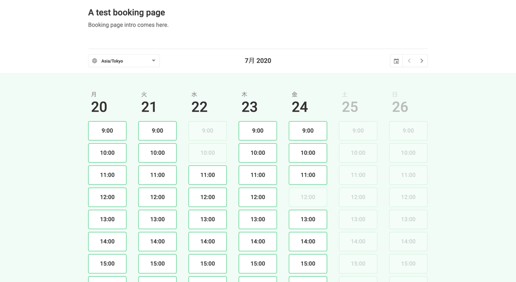 YouCanBook.Me booking page with weekly calendar and available time slots