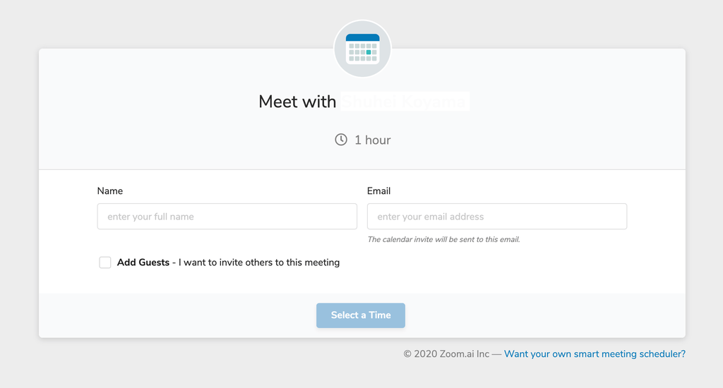 Zoom.ai invite page asking for name and email