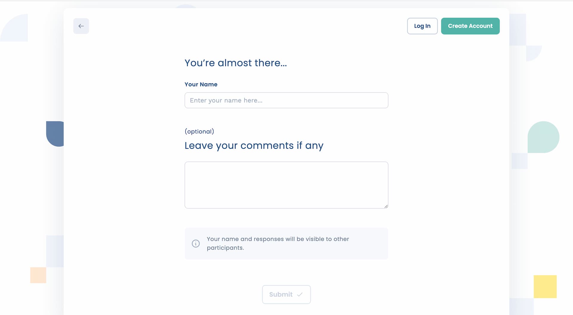 Attendar poll submission screen with name field and survey questions