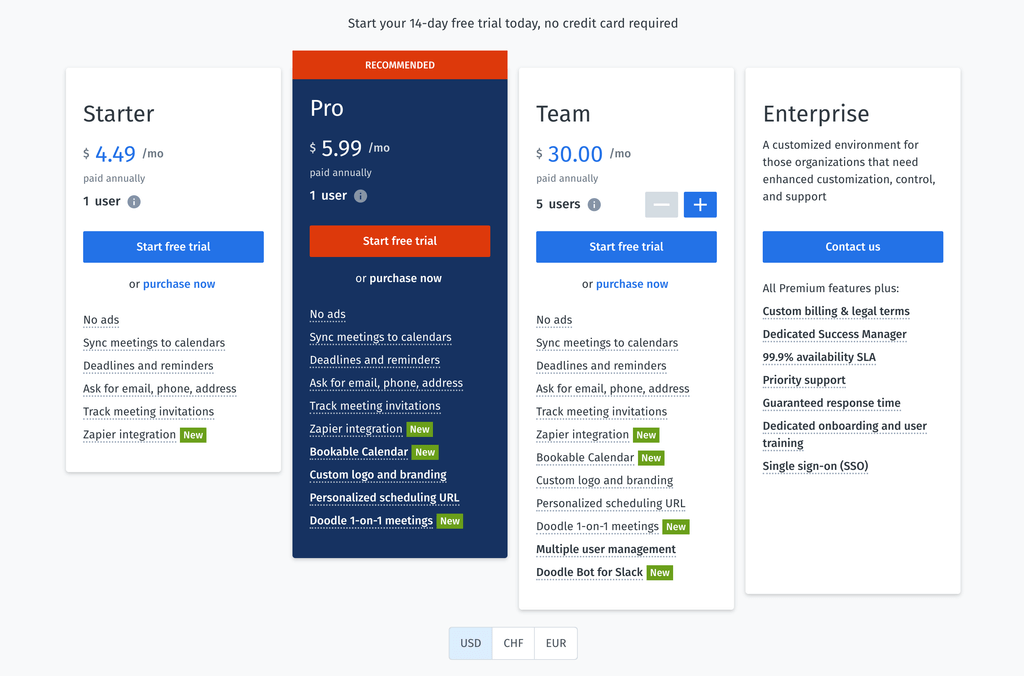 Doodle pricing plans